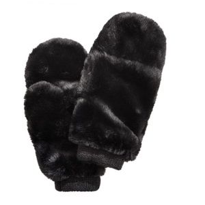 INC Ladies Faux Fur Black Mittens